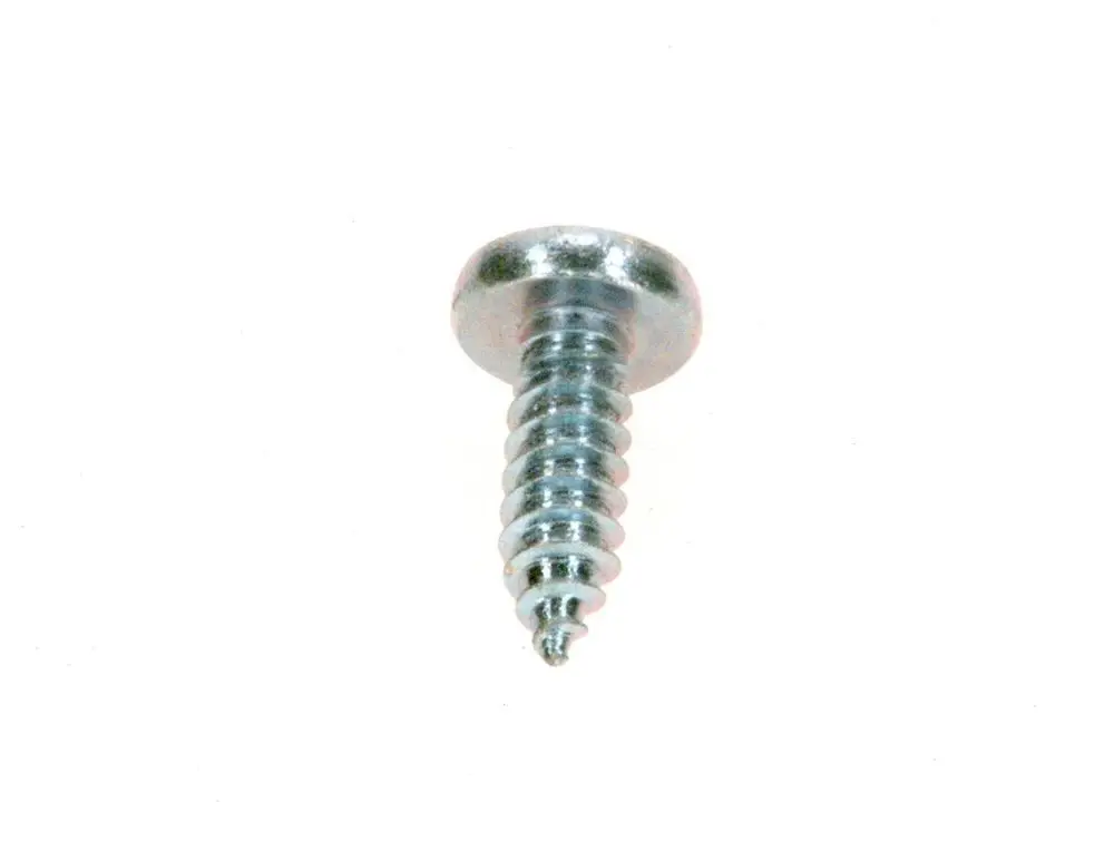 BOSCH Blechschraube mit einem flachen Kopf und grobgewinde, geeignet für Metall- und Holzverbindungen, in schlichter, metallischer Ausführung.